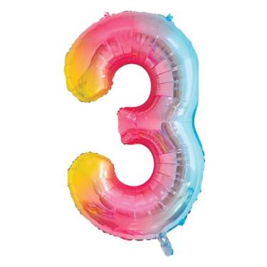 Imagem de Balão Metalizado Degradê colorido forma número 3 para aníversários e f
