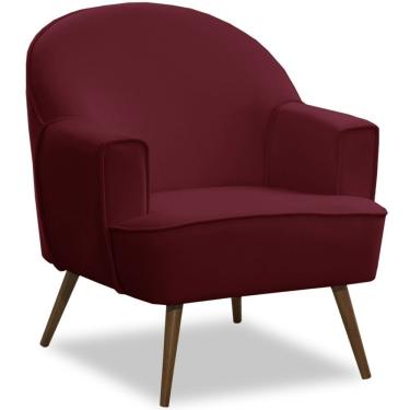 Imagem de Poltrona Decorativa Para Sala Pérola Veludo Bordô Pés Palito Konfort Móveis