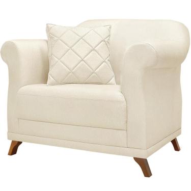 Imagem de Poltrona Decorativa Retrô Polo Com Almofada Linho Natural Milani Movelaria