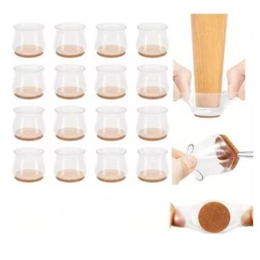 Imagem de Kit 16 Protetores de Pé Cadeira Silicone Translúcido com Feltro - arts