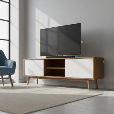 Imagem de Rack para Tv 75 Polegadas 2 Portas Correr Pés Madeira Maciça Origem Angelim