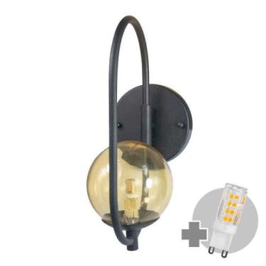 Imagem de Arandela Online Preta Globo De Vidro Ambar + Led 5w - Trybo Design
