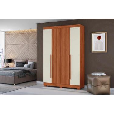 Imagem de Roupeiro de Solteiro 153cm 4 Portas 02 Gavetas - Cinamomo Ripado/Off W
