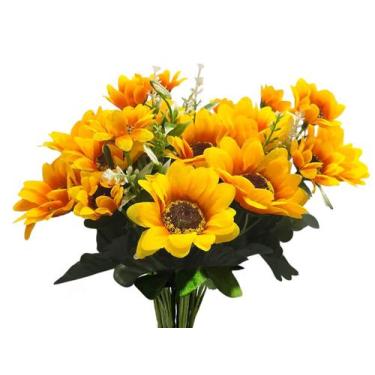 Imagem de Kit 5 Buquês Girassol Amarelo Artificial Para Decoração - De Coração S