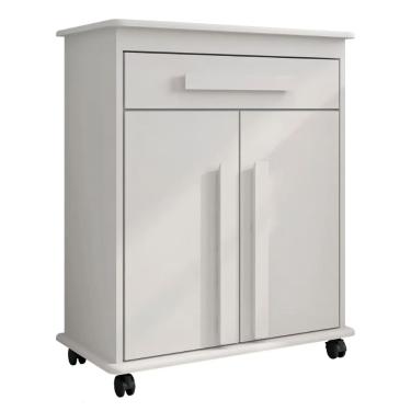 Imagem de Armário Balcão Multiuso 2 Portas 1 Gaveta com Rodízios Chile Branco RV Móveis