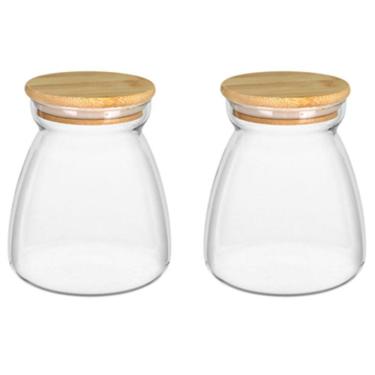 Imagem de KIT 2 POTE MANTIMENTOS HOME&CO COM TAMPA BAMBU BOROSSILICATO 850ml 13x8x8