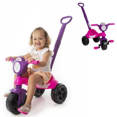 Imagem de Triciclo Infantil Passeio Gata Menina Rosa Empurrador Oferta - Kendy B