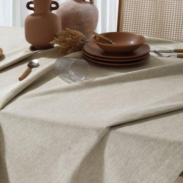 Imagem de Toalha de Mesa Retangular 8 Lugares Limpa Fácil Bege Lisa com Linho Na
