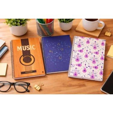 Imagem de Caderno Universitário Love Music 80 Folhas Capa Dura Escolar Faculdade