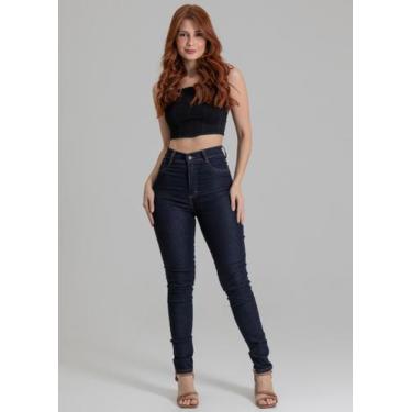 Imagem de calça jeans feminina cintura alta sawary, Jeans azul escuro, 46
