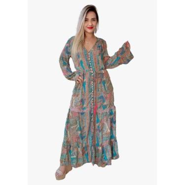 Imagem de Vestido Longo Indiano Manga Longa Toque De Seda-cod.020 - Aléci Fashio