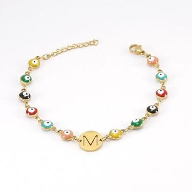 Imagem de Bracelete Aco Inoxdavel Olho Grego Colorido Banhado Ouro 18K-Pulseira 
