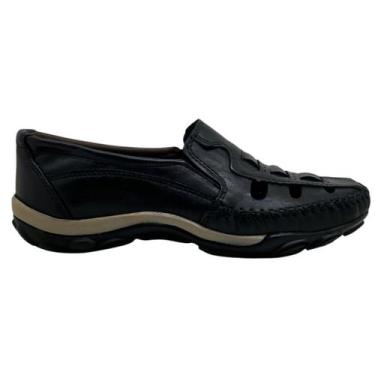 Imagem de Sapato Casual Masculino Couro Onda Surf com Recortes Vazados, 42, Pret