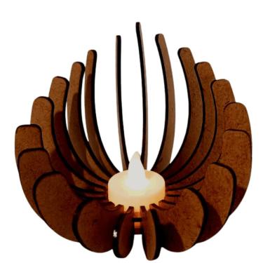Imagem de Castiçal com Vela Eletrônica Concha Decorativa Marrom com Madeira MDF para Interior e Exterior Lenobre