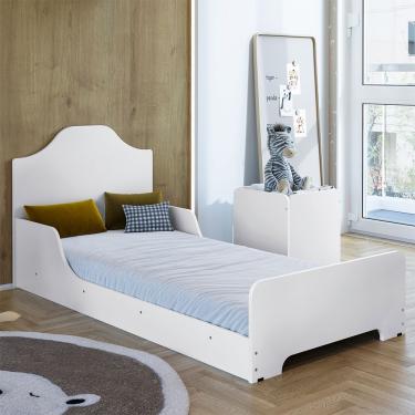 Imagem de Cama Infantil Montessoriana Baixa com Cabeceira e Proteção Lateral Mdf Branco Infantile...
