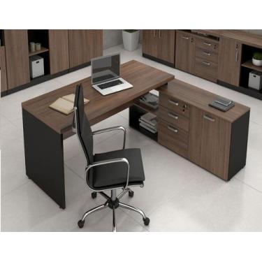 Imagem de Mesa Advogado em L Web40 1,90x1,60m c/ Armário Ameixa/Preto - Andrezin