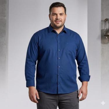 Imagem de Camisa Social Amil Masculina Manga Longa Clássica Com Bolso Plus Size 