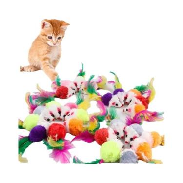 Imagem de Brinquedos Interativos De Pelúcia Coloridos Com Penas Para Gatos, Rato