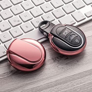 Imagem de YJADHU Porta-chaves com capa de chave de carro em TPU macio, adequado para Bmw Mini Cooper Clubman Countryman R55 R56 R57 R58 R59 R60 S Roadster, F, rosa