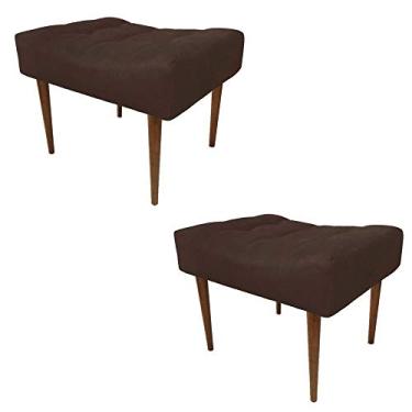 Imagem de Kit Dois Puff Retrô Decorativo Recepção Sala Quarto Requinte Pés Palito - Sued Marrom Nanda Decor