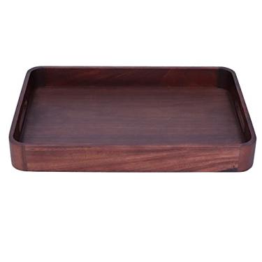 Imagem de Bandeja de servir de mesa de chá, toda feita à mão Bandeja de servir conveniente e prática Material puro não tóxico para família para(Bandeja de canto redondo de nogueira