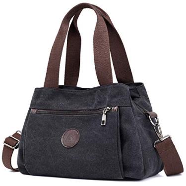 Imagem de DOURR Bolsa tiracolo Hobo Handbags de lona para mulheres, bolsas tote com vários compartimentos, Preto - Médio, M