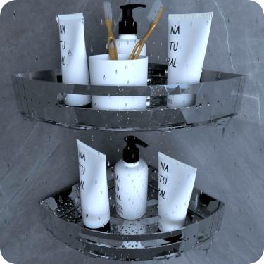Imagem de Kit 2 Suportes Porta Shampoo Para Banheiro De Canto Inox
