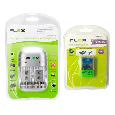 Imagem de Carregador de Pilhas Flex C03 Com 1 Bateria 9v 450 mah Recarregável FX-9V/450