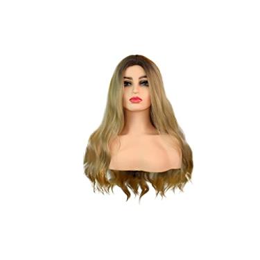 Imagem de Peruca Longa Ondulada Ouro Linho Branco Cinza Claro Rosa Peruca Feminina Sintética Encaracolada Parte do Meio Fibra Resistente ao Calor Adequado para uso em festas diárias (Cinza prateado 22 polegadas)