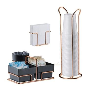 Imagem de Kit Café 3 Peças Suporte Sachês Porta Copos Descartáveis Guardanapos Cobre Rose Gold - Future - Preto