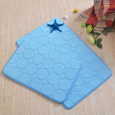 Imagem de Tapete de banheiro de espuma de memória absorvente super confortável macio antiderrapante veludo coral tapete de banheiro fácil de secar na máquina tapete de banheiro, azul 40,6 x 60,9 cm