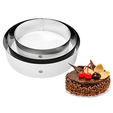 Imagem de NewlineNY Anéis de mousse de bolo de aço inoxidável para criar aperitivos redondos, saladas moldadas, bolos, mousse e sobremesas, 3 anéis redondos de pudim para mousse de bolo, conjunto de 20 cm, 24
