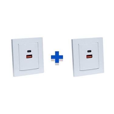 Imagem de Kit 2 Espelhos de Tomadas Duplo Reto com 2 Usb 3.5A COR:BRANCO