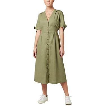 Imagem de Buffalo David Bitton Vestido feminino Mariposa gola V botão frontal 2, Verde óleo, G