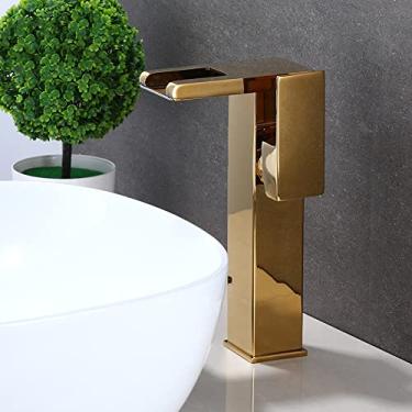 Imagem de Conjunto de torneira de bacia de banheiro com cascata de latão, misturador de água quente fria, guindaste, torneira de pia, mudança de cor, alimentado por torneiras de fluxo de água, dourado b, china