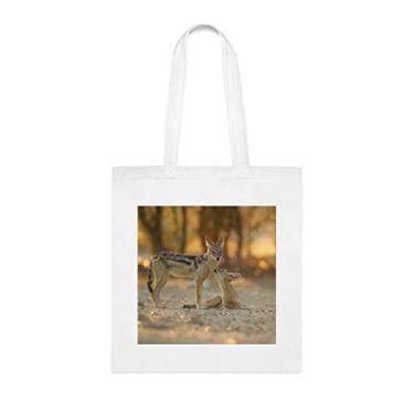 Imagem de Sacola de Jackal com suporte preto, presente engraçado de Jackal, bolsa de ombro, bolsas reutilizáveis, ideia de presente de cesta de Natal de aniversário, Branco