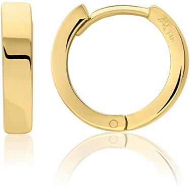 Imagem de Brincos de argola de ouro 14 quilates minimalistas, pequenos, simples, finos, para mulheres e homens, argola articulada plana polida, Ouro amarelo, Sem pedra preciosa