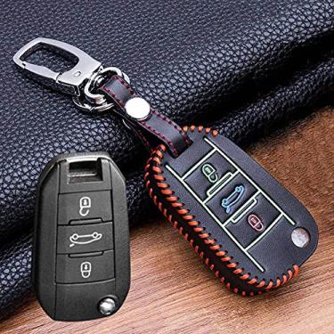 Imagem de CSHU Porta-chaves do carro capa porta-chaves Porta-chaves com anel, adequado para Peugeot 107 206 207 208 306 307 301 308S 407 2008 3008 4008 5008 RCZ Citroen C2 C3 C4 C5, C, vermelho