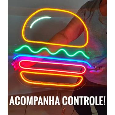 Imagem de Placa Neon Led Lanche Hambúrguer 50cmx50cm Com Controle