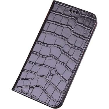 Imagem de HAODEE Capa de telefone flip de couro com textura de crocodilo, capa protetora à prova de arranhões à prova de choque para Apple iPhone 12 Pro Max (2020) 6,7 polegadas [capa interna de TPU] [proteção da câmera] (Cor: preto)