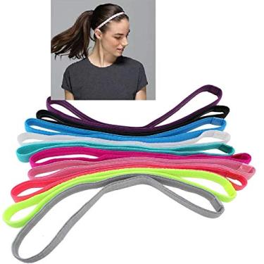 Imagem de Faixa de cabelo antiderrapante para meninas – Faixas elásticas finas para suor guia ao correr futebol, basquete, ioga, tênis, ciclismo, exercício, exercícios para mulheres, pacote com 10 (mistura de