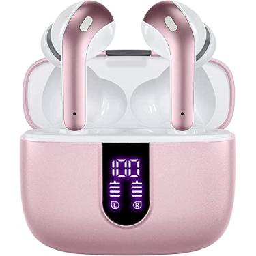Imagem de EOYHZOO 60H Reprodução Verdadeira Fones de Ouvido Sem Fio Bluetooth Fones De Ouvido Fones De Ouvido com Carregamento Sem display LED De Energia Fio Caso IPX5 À Prova D' Água in-Ear Fones De Ouvido com Microfone de parágrafo computador Telefone TV Inteligente Laptop Esportes (Rosa)