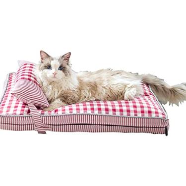 Imagem de Camas de cachorro camas macias para animais de estimação cama de gato lavável para cães e gatos grandes médios pequenos tapetes de cachorro para dormir com capa lavável removível, vermelho, M