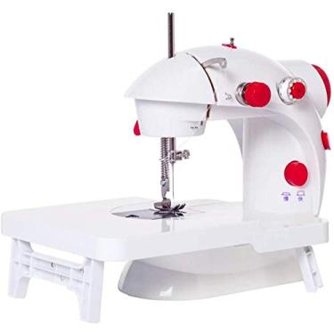 Imagem de Máquina de costura elétrica portátil mini máquina de costura com mesa de extensão trilho reto máquina de remenda portátil artesanato branco vermelho atualizado