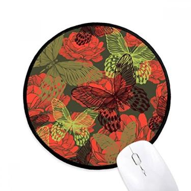 Imagem de DIYthinker Mouse pad borboleta vintage em rosas desktop escritório tapete redondo para computador