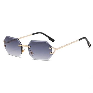 Imagem de Óculos de sol quadrados pequenos sem aro de corte de diamante para mulheres vintage liga de luxo gradiente óculos de sol masculinos, ouro cinza duplo, tamanho único