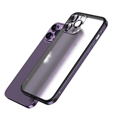 Imagem de FIRSTPELLA Capa compatível com iPhone 14 Pro MAX, capa de telefone testada em queda de grau MIL, capa protetora de capa de câmera, parte traseira fosca translúcida com moldura de liga de alumínio, capa antiarranhões - roxo
