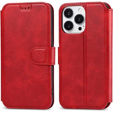 Imagem de WIKUNA Capa para iPhone 13/13 Mini/13 Pro/13 Pro Max, capa de telefone carteira flip capa protetora à prova de choque com suporte de cartão fecho magnético (cor: vermelho, tamanho: 13 mini 5,4 polegadas)