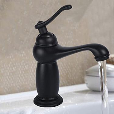 Imagem de Torneira de lavatório de água quente e fria de latão A bacia antiga é uma torneira preta com torneiras de banheiro de alça única, F