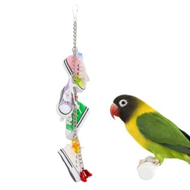 Imagem de Barn Eleven Acessórios para gaiola de brinquedo de papagaio de pendurar para pássaros, tênis encantador de aço inoxidável acrílico colorido
